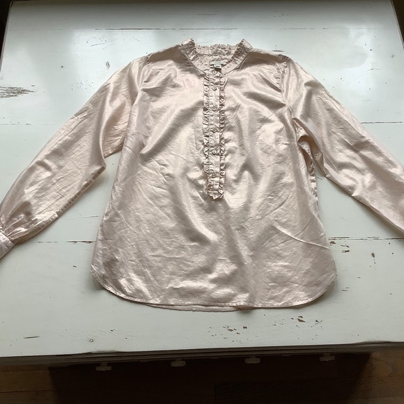 J CREW Light peach lame ruffled collar shirt Large - Picture 4 of 10